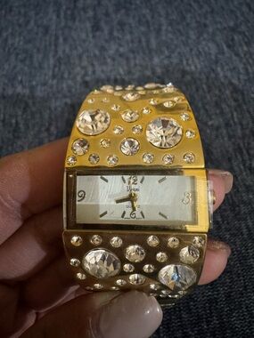 Gold Crystal-Embellished Bracelet Watch